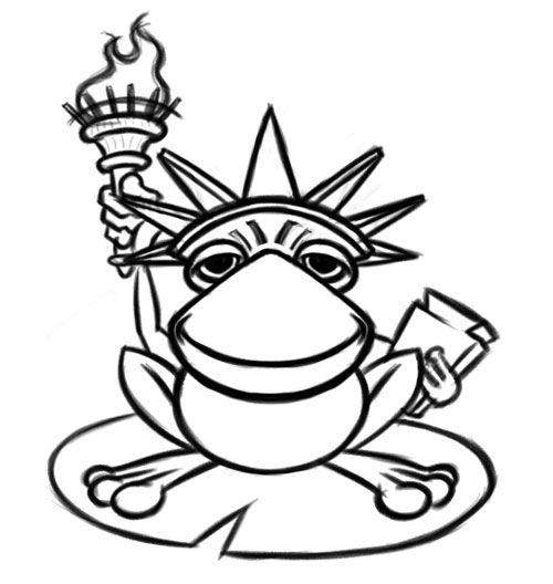 500x528 Frog Statue Of Liberty Character T Shirt Cartoon Illustration