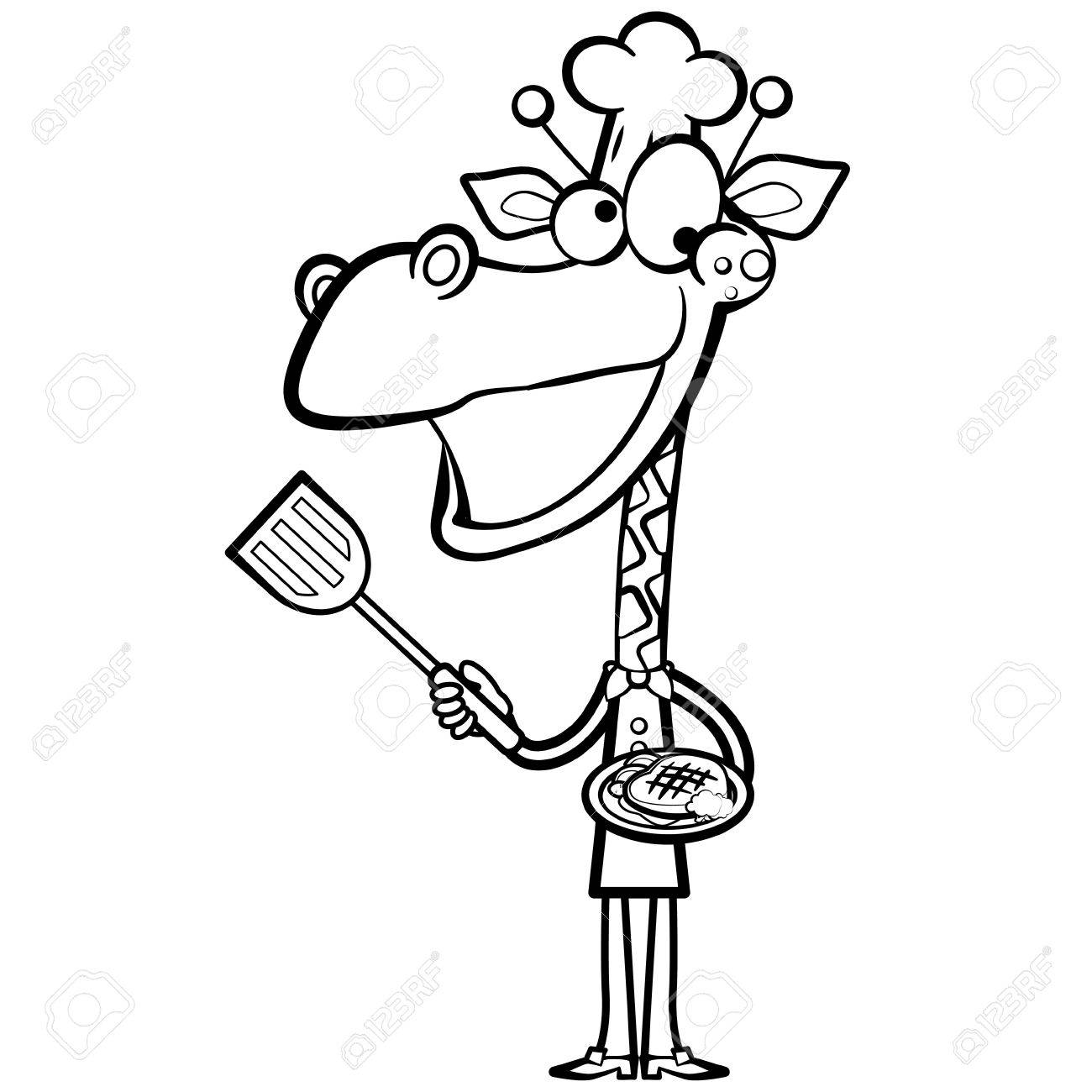 1300x1300 Coloring Cartoon Giraffe Chef With Steak Dinner Royalty Free