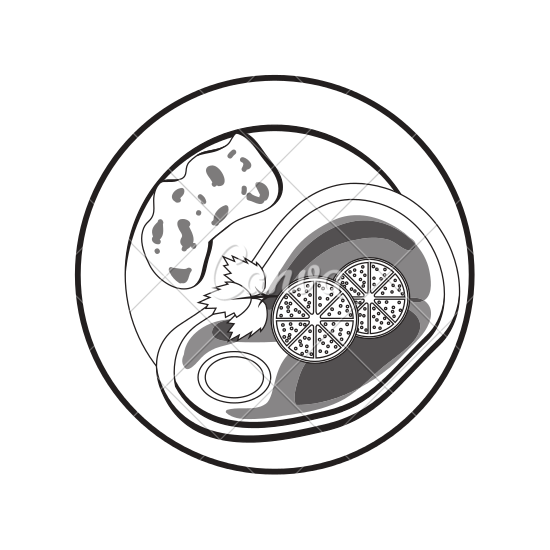 550x550 Silhouette Gray Scale Plate Steak Meat And Lemon Slices