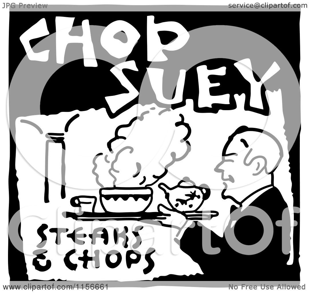 1080x1024 Clipart Of A Black And White Retro Chop Suey Steaks And Chops Food