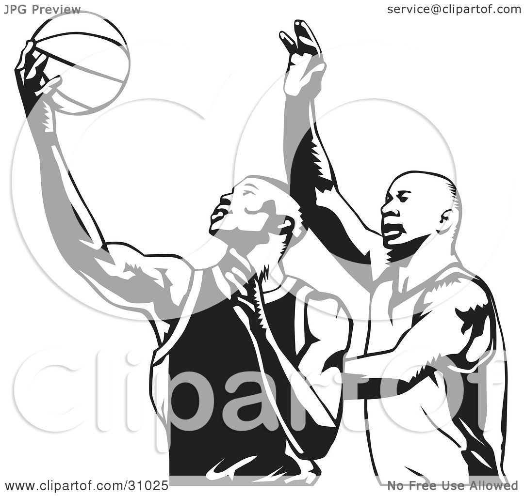 1080x1024 Clipart Illustration Of Two Men Playing Basketball, One Trying