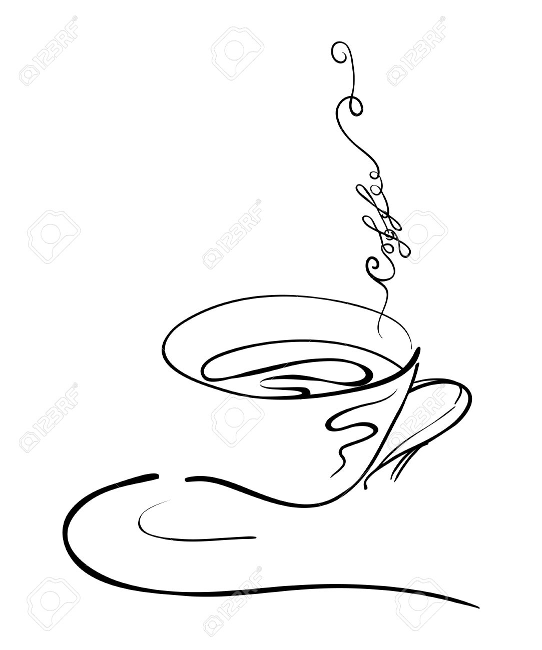 1083x1300 Illustration Hand Drawing Of A Hot Coffee Cup On A Saucer