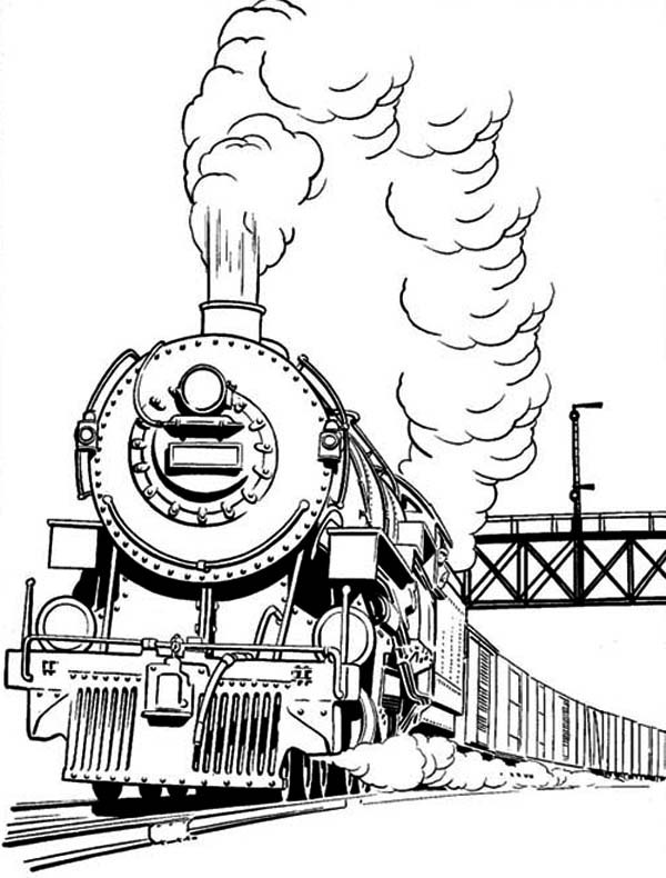 600x790 Long Smoke Of Steam Train Coloring Page