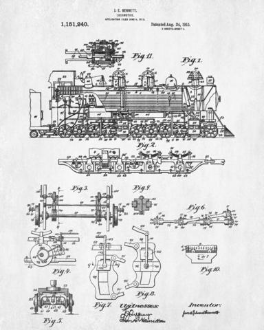 384x480 Locomotive Patent Print Steam Train Poster Railway Wall Art