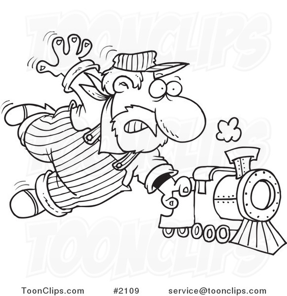 581x600 Cartoon Black And White Line Drawing Of A Locomotive Engineer