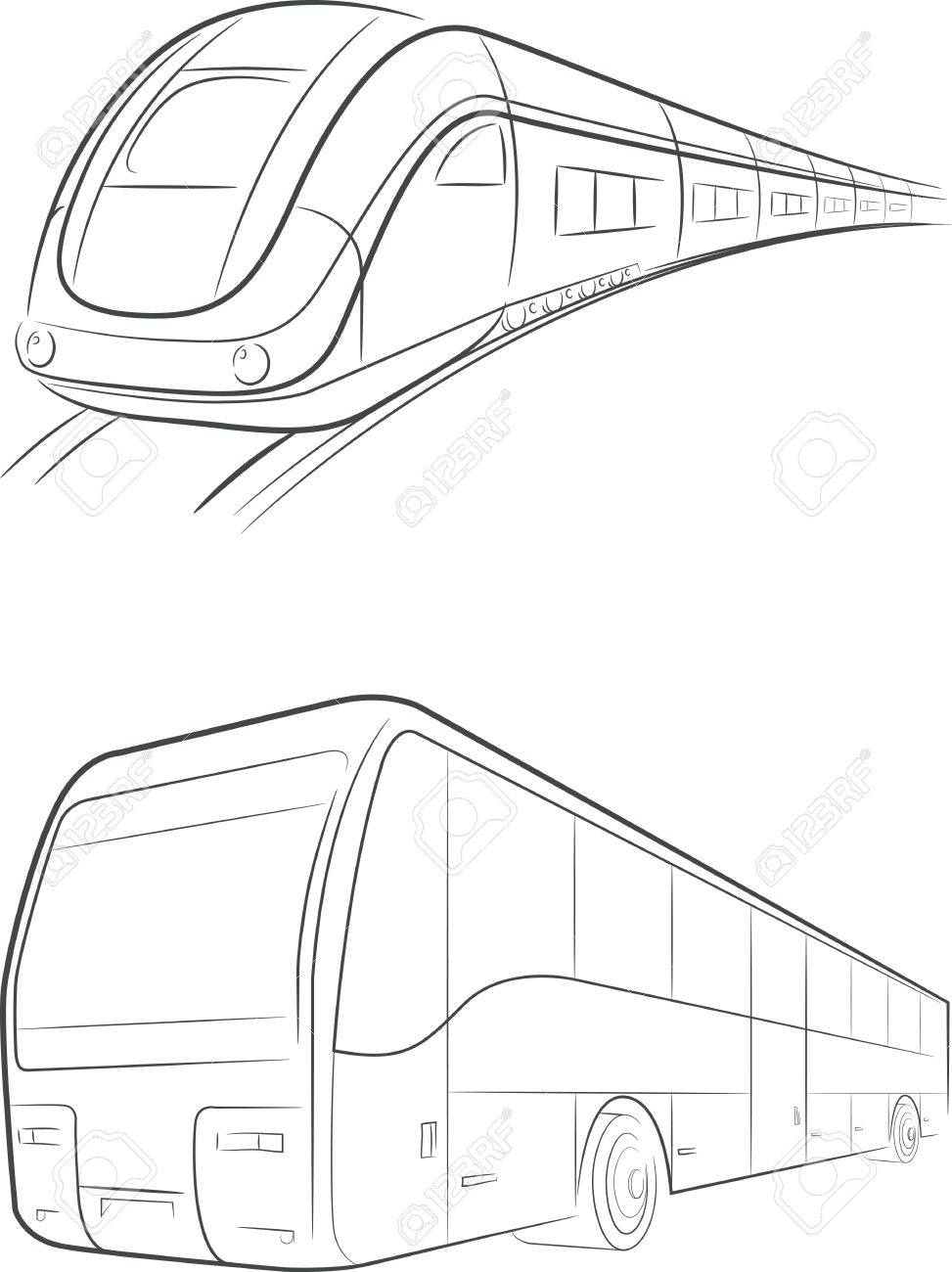 973x1300 Bus Train Vector Outline Royalty Free Cliparts, Vectors, And Stock
