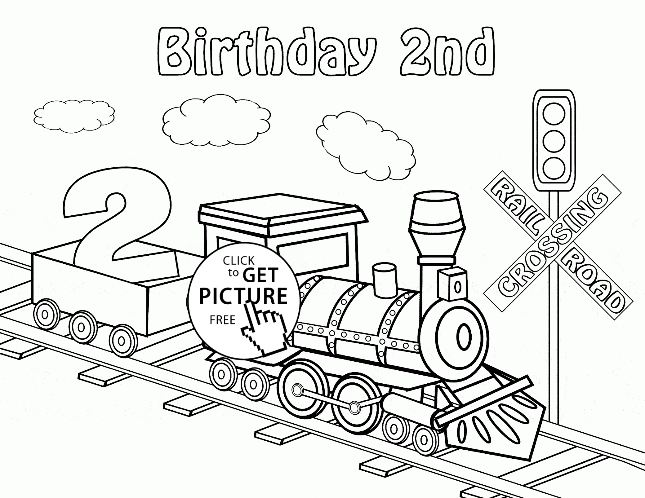 2080x1607 Happy 2nd Birthday Card With Train Coloring Page For Kids, Holiday