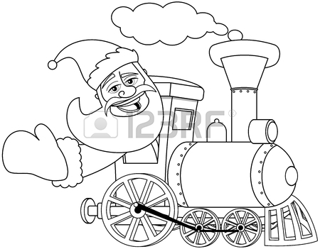 450x351 Cartoon Santa Claus Driving Steam Locomotive For Coloring Book