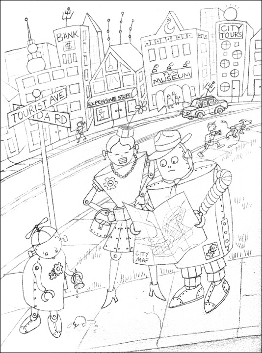 534x720 Art On The Page Robot Family On Vacation