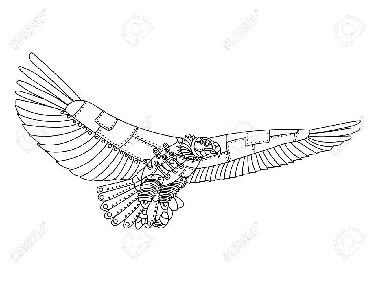 1300x975 Steampunk Style Eagle. Mechanical Bird Animal. Coloring Book