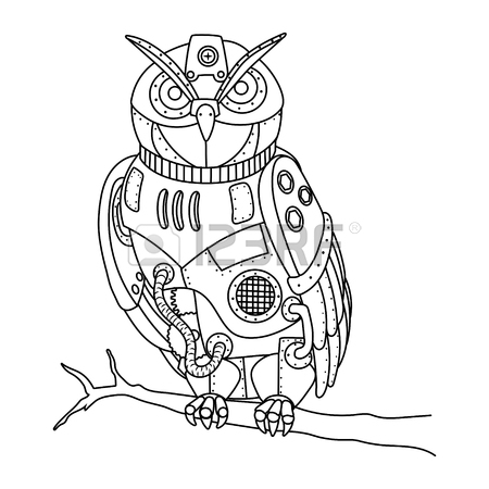 450x450 Steampunk Style Owl Coloring Book Vector Royalty Free Cliparts