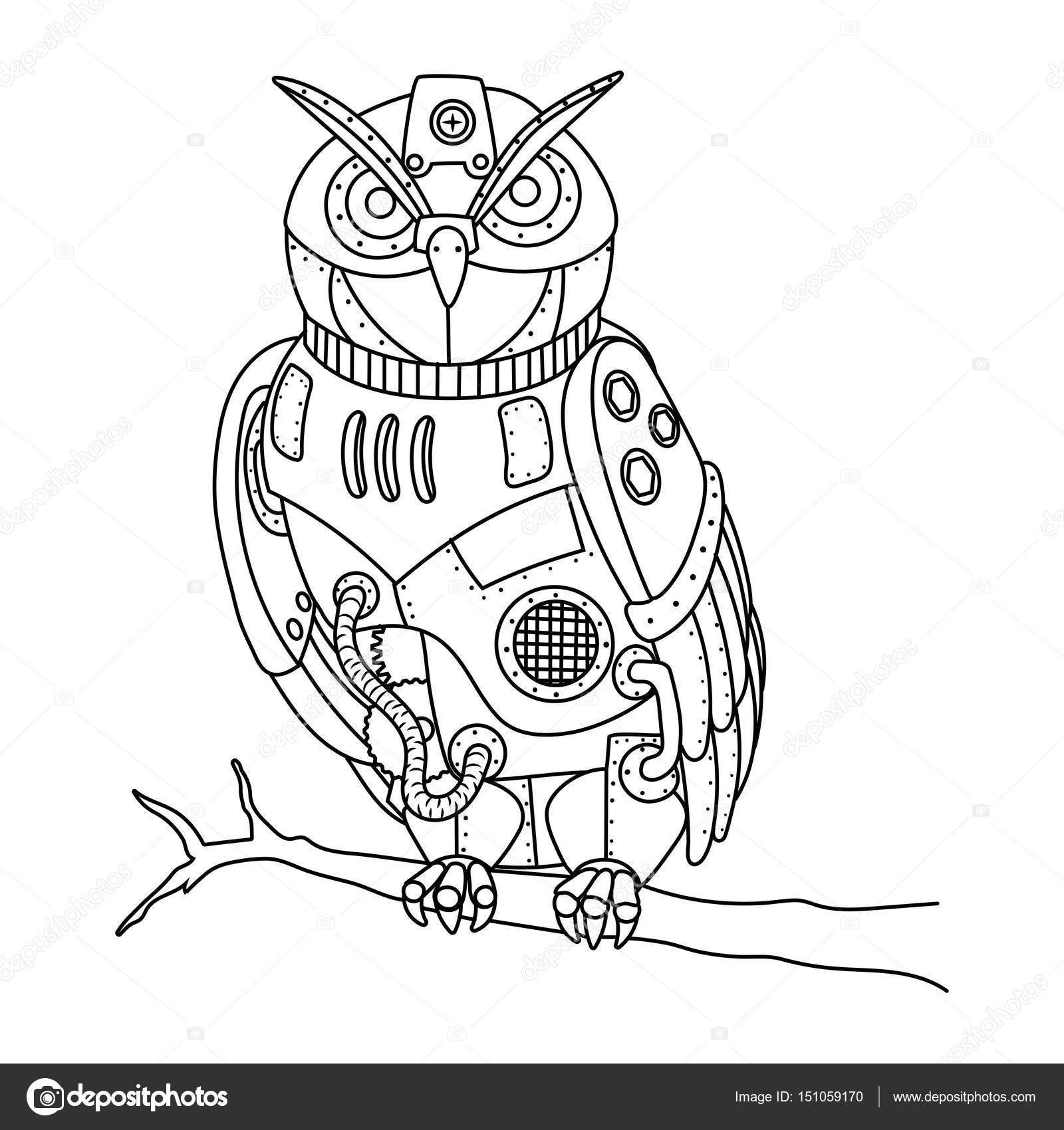 1600x1700 Steampunk Style Owl Coloring Book Vector Stock Vector