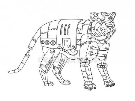450x337 Steampunk Style Tiger Coloring Book Vector Stock Vector