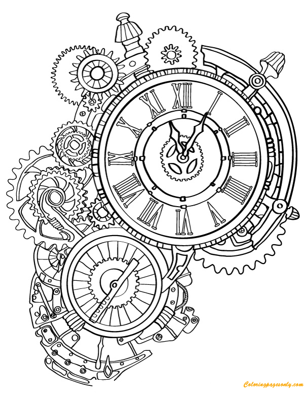 600x776 Steampunk Wall Clock Coloring Page
