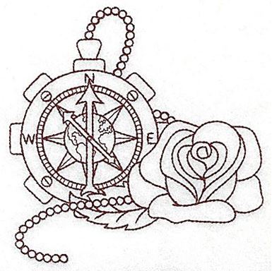 385x384 Steampunk Compass And Rose Single Color Production Ready Artwork