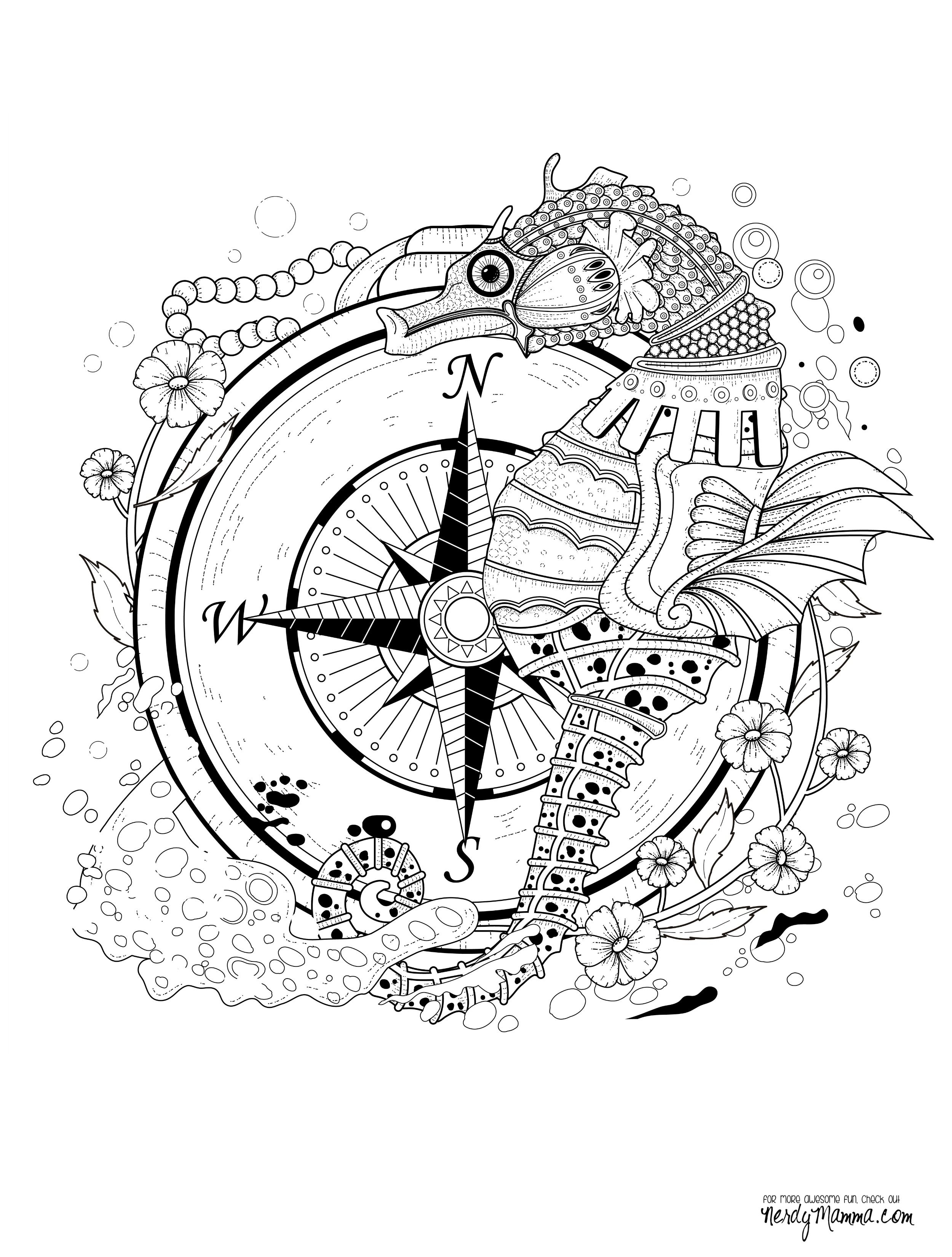 2500x3300 Steampunk Seahorse Coloring Pages Colouring Adult Detailed