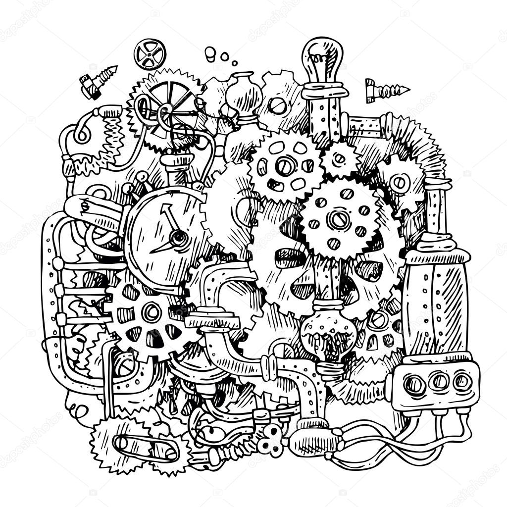 1024x1024 Sketch Steampunk Mechanism Stock Vector Margarita 87