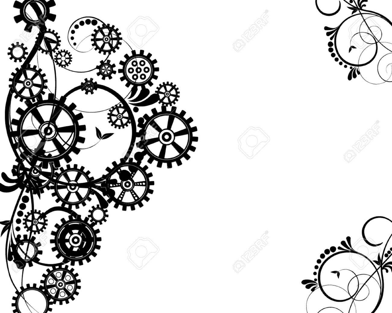 1300x1039 Abstract Mechanical Background With Floral Elements, Vector