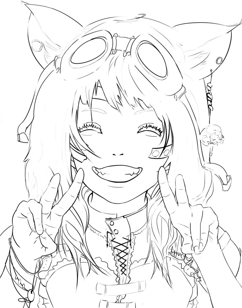 791x1009 Steampunk Anime Girl (Linework) By Diehardpizzalover