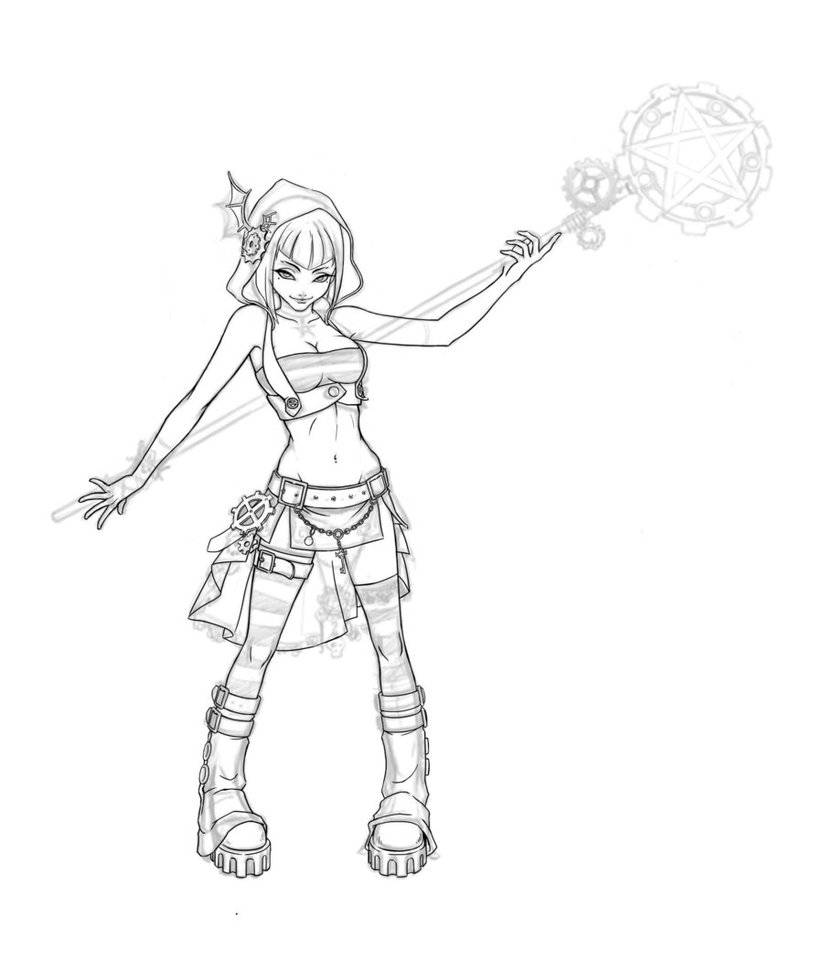 823x970 Steampunk Witch Girl Line By 3nok