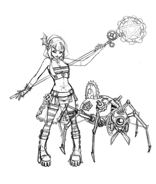 600x708 Steampunk Witch Girl Sketch By 3nok Steampunk