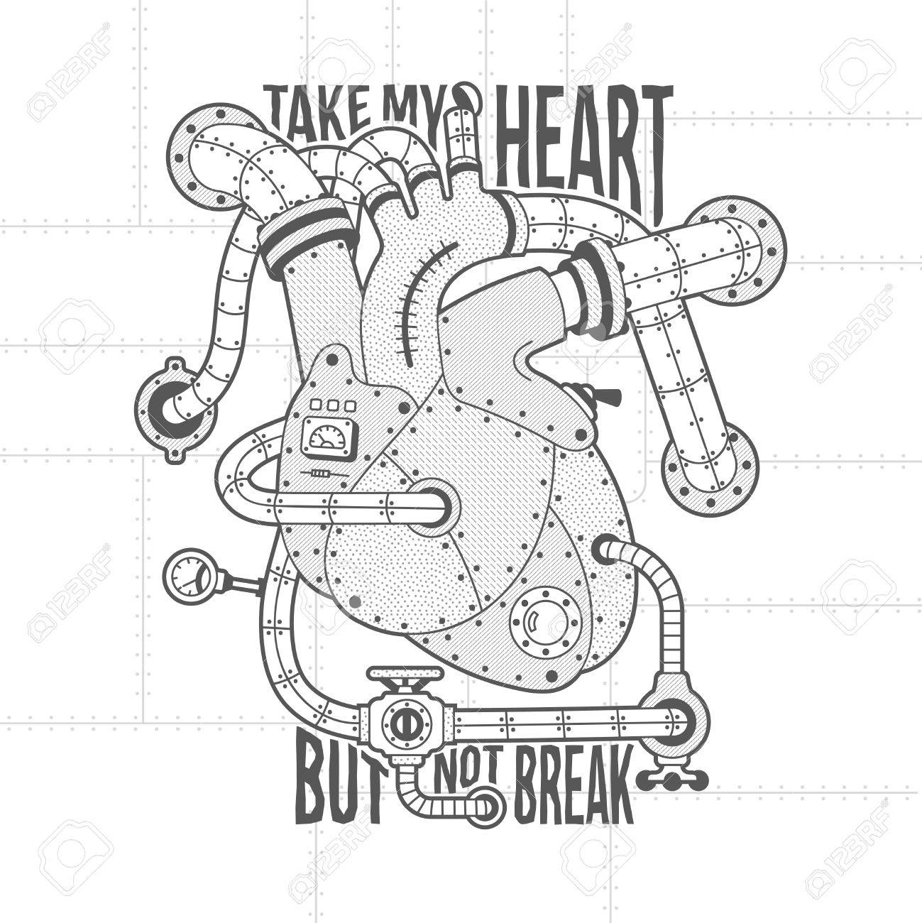 1299x1300 Mechanical Heart Image In Steampunk Style. Heart Motor Vintage