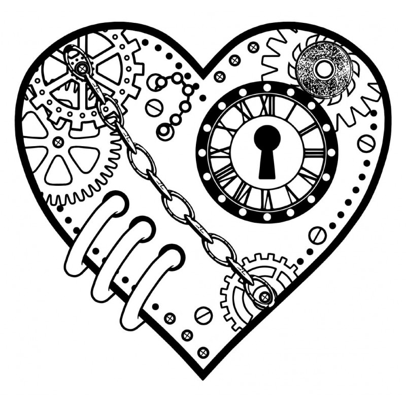 800x800 Steampunk Heart Rubber Stamp