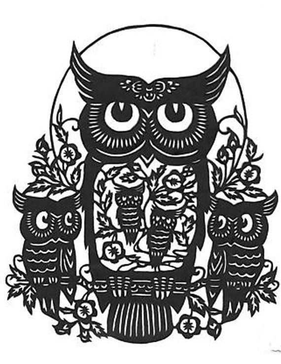 570x738 5 Owls Silhouette Owl, Silhouettes And Paper Cutting