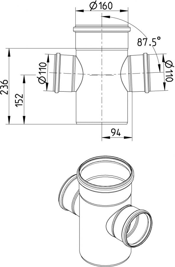 592x900 Stainless Steel Pipe 160 100mm 87.5dg Double Branch