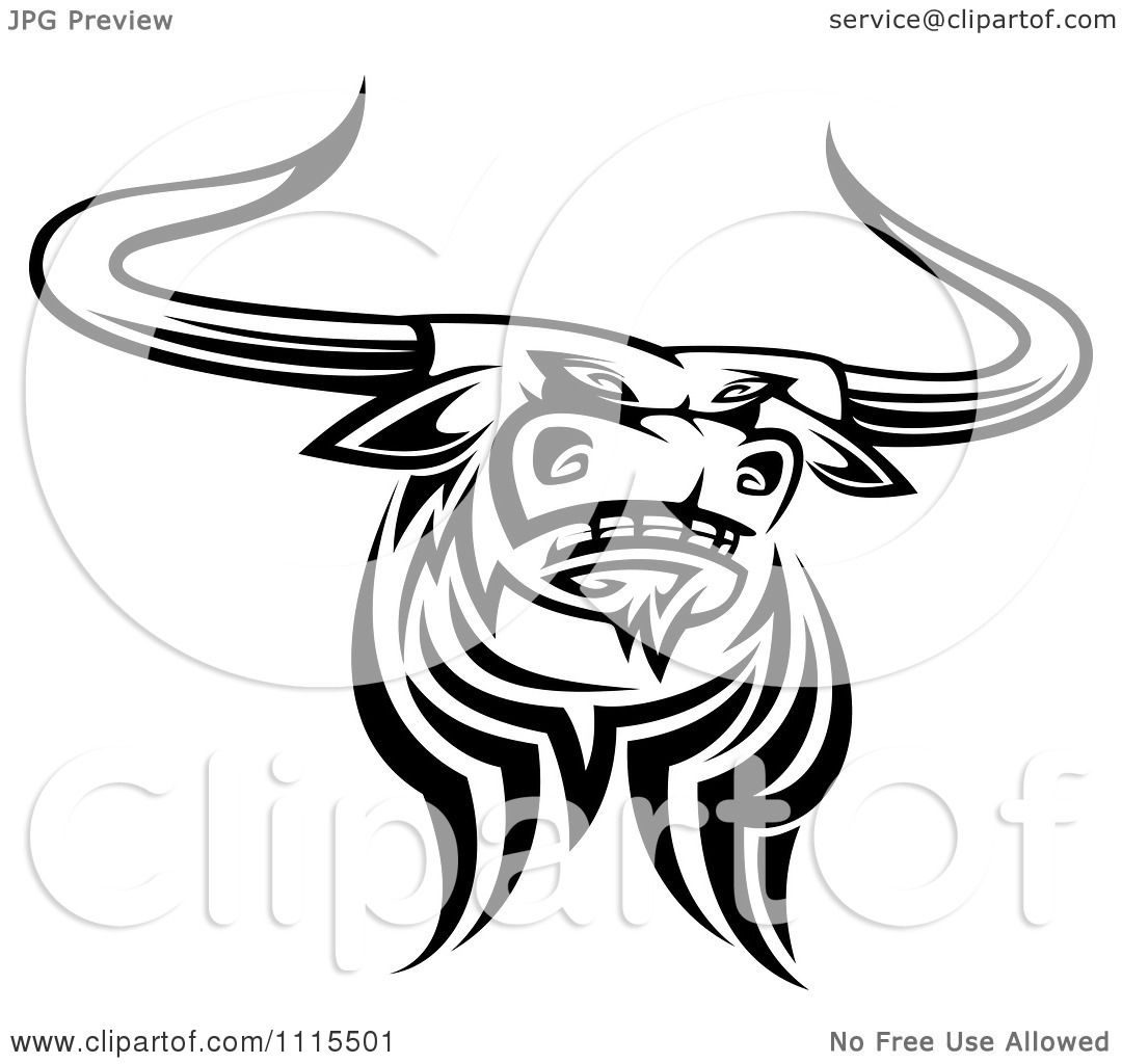 1080x1024 Clipart Black And White Tribal Texas Longhorn Steer Bull 4