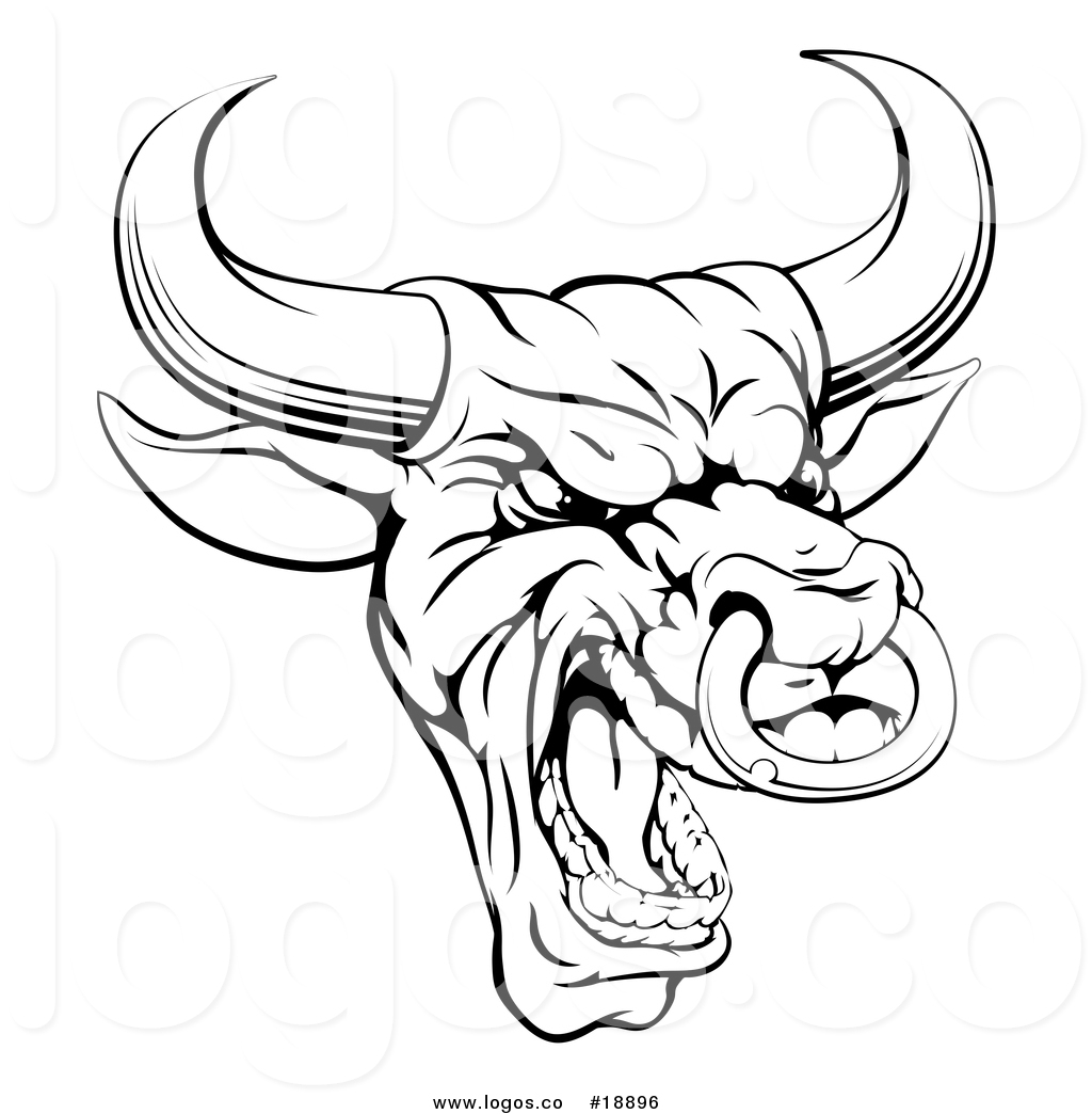 1024x1044 Vector Logo Of A Black And White Mad Bull Mascot Head By