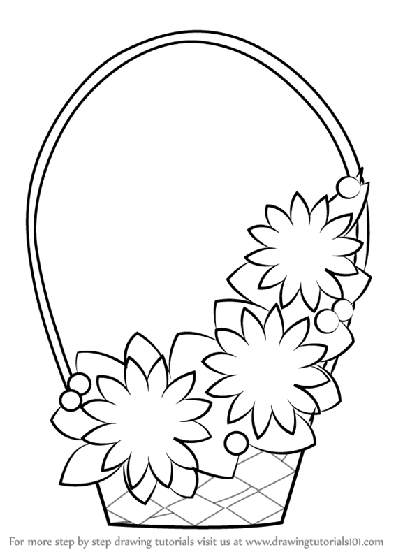 567x800 Learn How To Draw Flowers Basket For Kids (Flowers) Step By Step