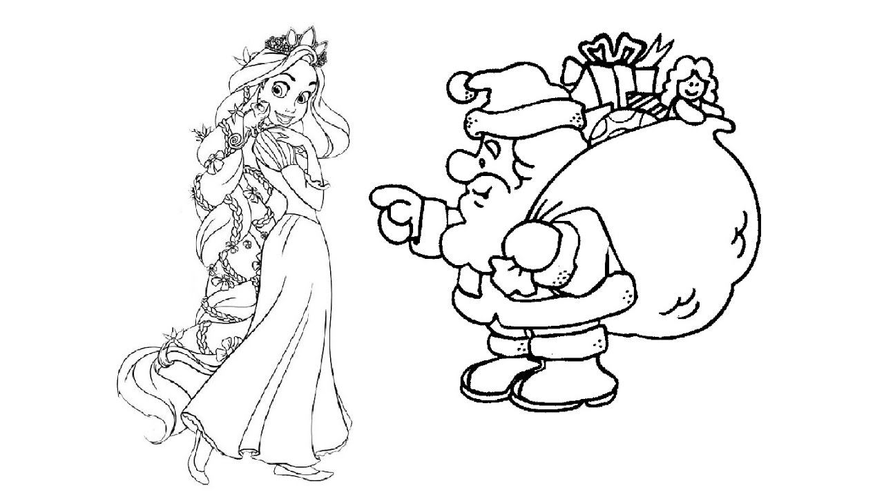 1280x720 Disney Princess Rapunzel And Santa Claus Coloring Pages For Kids