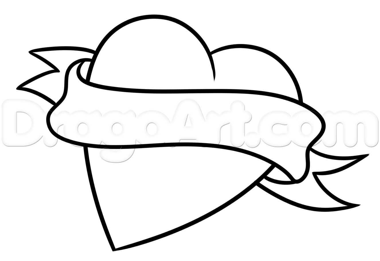 1325x911 Drawings Of Hearts With Banners How To Draw A Vintage Heart