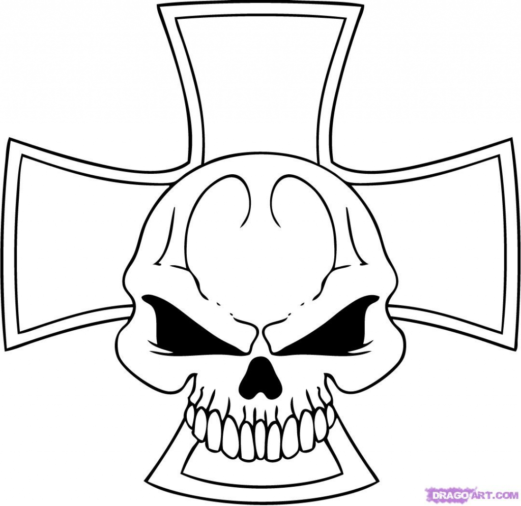 1024x996 How Do You Draw A Skull How To Draw An Iron Skull Cross Step Step