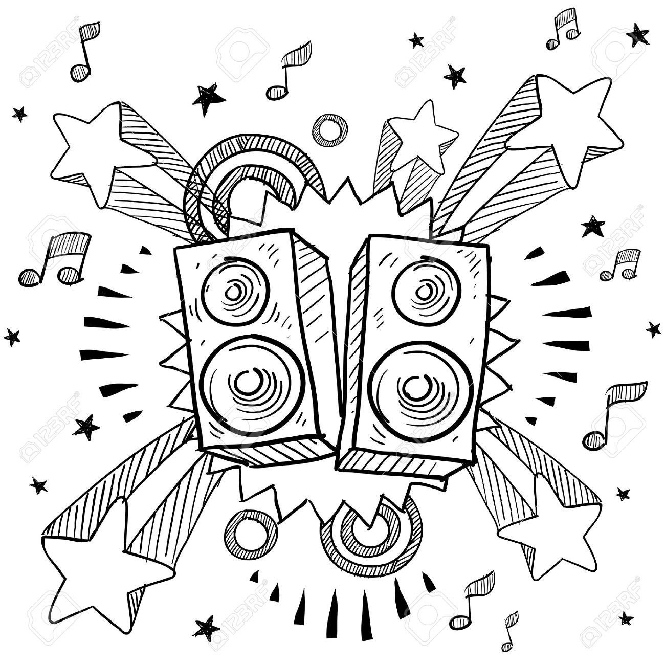 1300x1300 Doodle Style Stereo Speakers Illustration On A Retro Pop Explosion