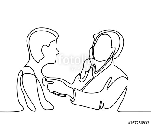 500x417 Doctor With Stethoscope Treat Patient Man. Continuous Line Drawing