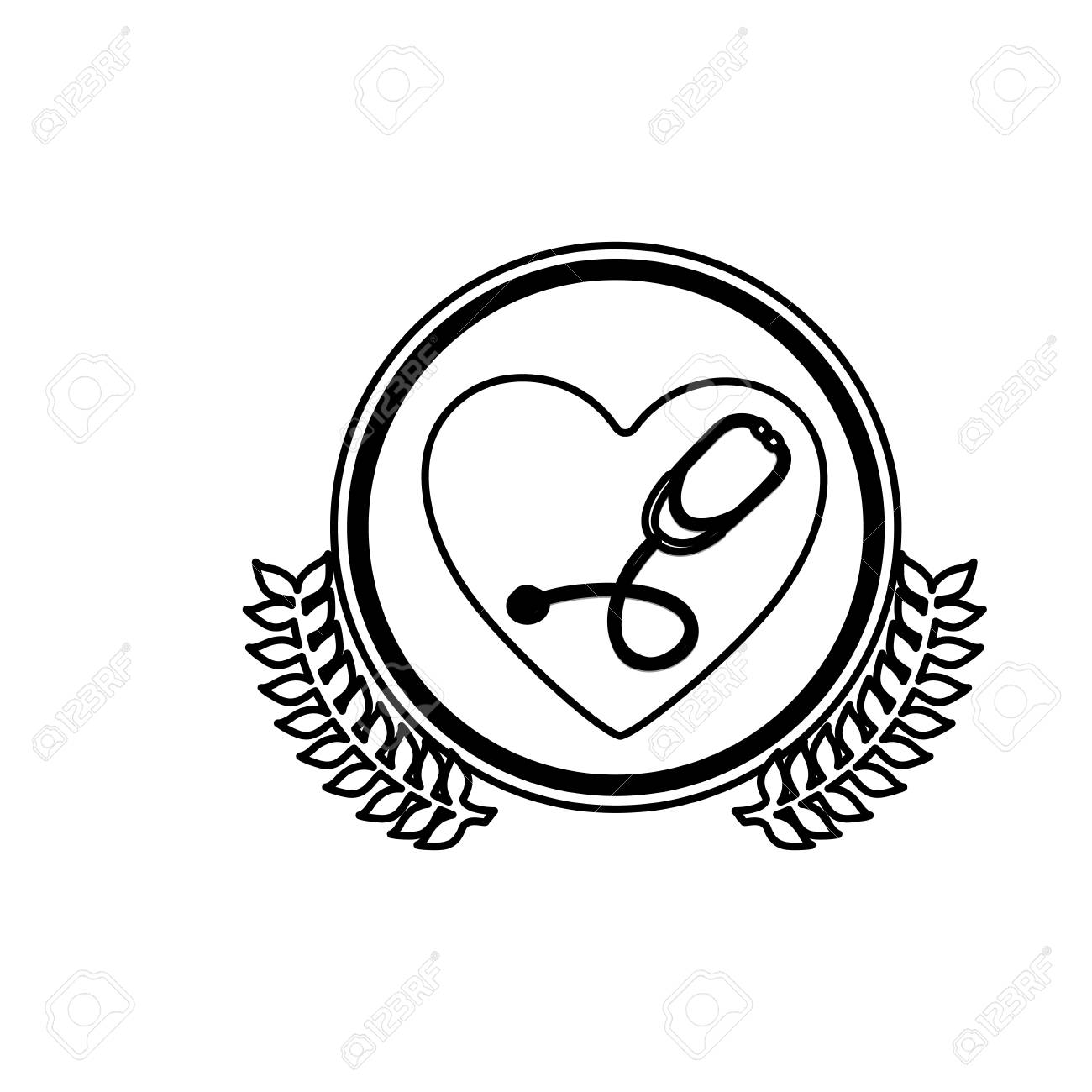 1300x1300 Monochrome Circle With Olive Branchs And Heart With Stethoscope