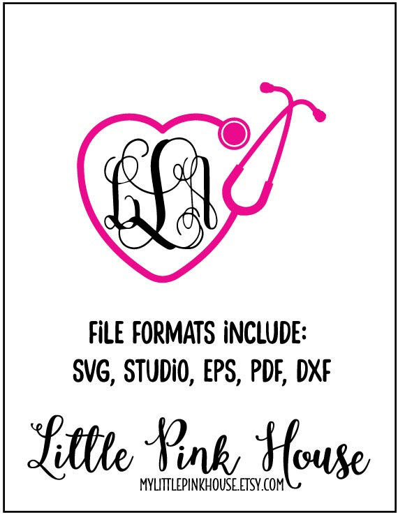 570x738 Monogram Heart Stethoscope Design File Svg Dxf Silhouette Studio