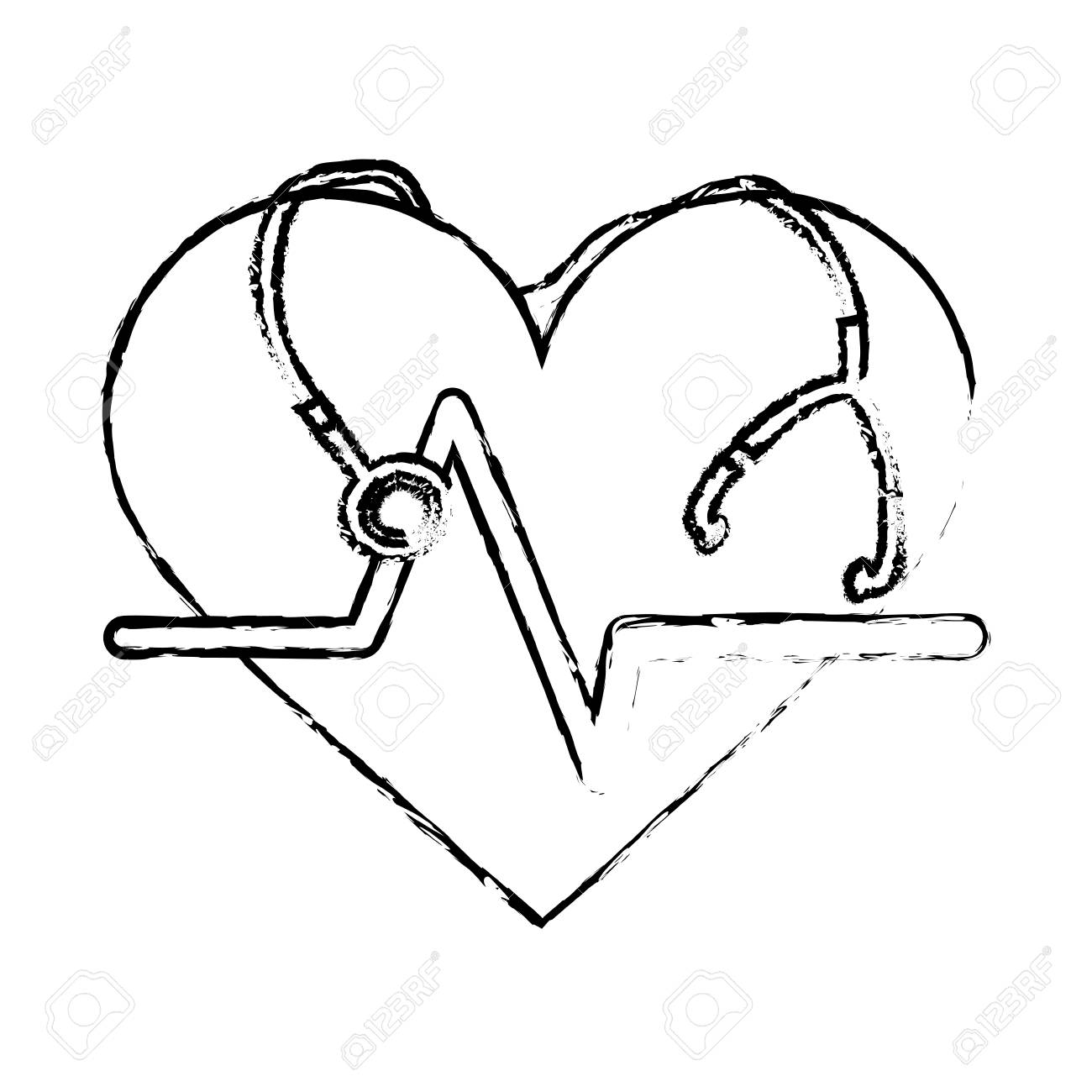 1300x1300 Cardio Heart With Stethoscope Icon Over White Background. Vector