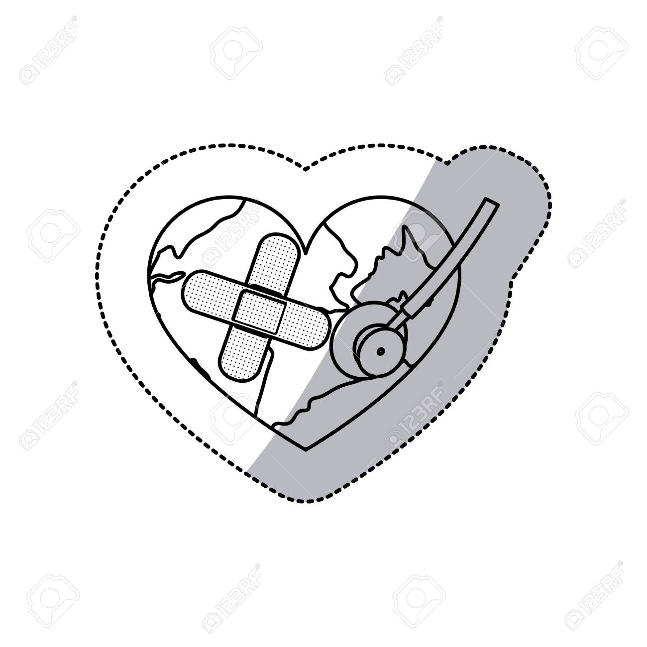 1300x1300 Contour Earth Planet Heart With Stethoscope And Band Aid Icon
