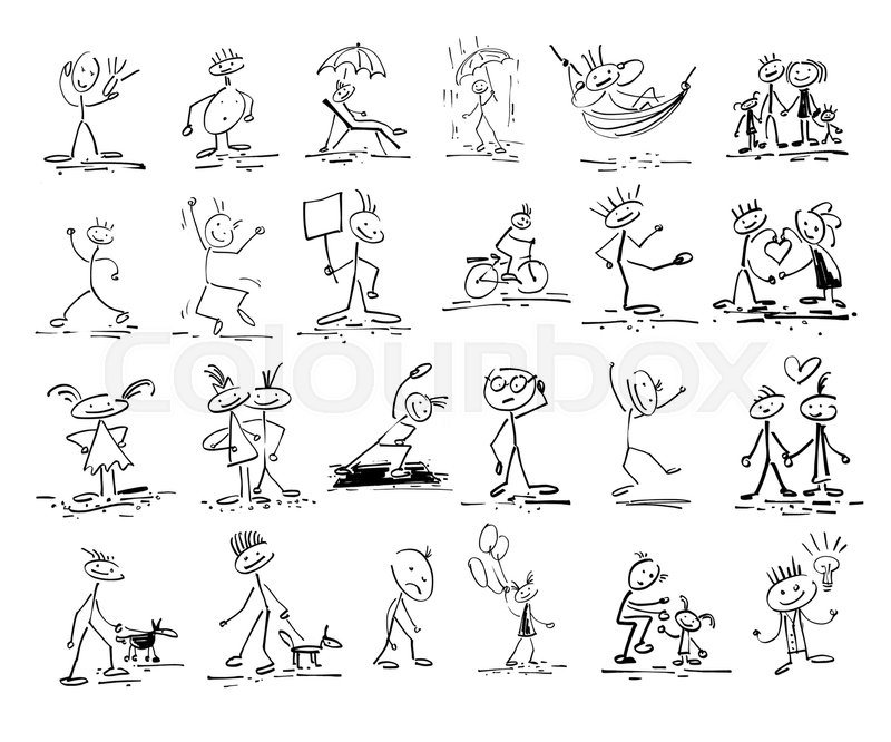 800x666 Set Of 24 Hand Drawing Sketch Doodle Human Stick Figure, Marker