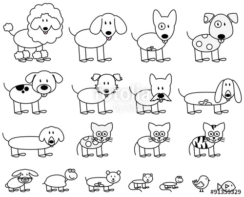 500x403 Vector Collection Of Cute Stick Figure Pets And Animals Stock