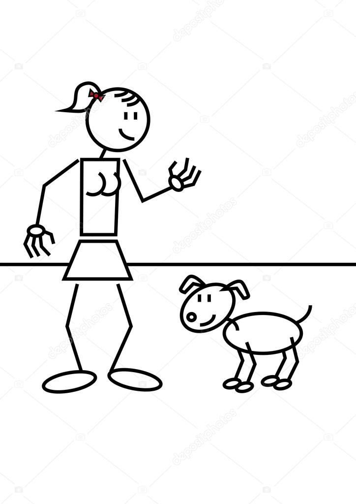 724x1024 Stick Figure Girl Dog Stock Vector Alfonsodetomas