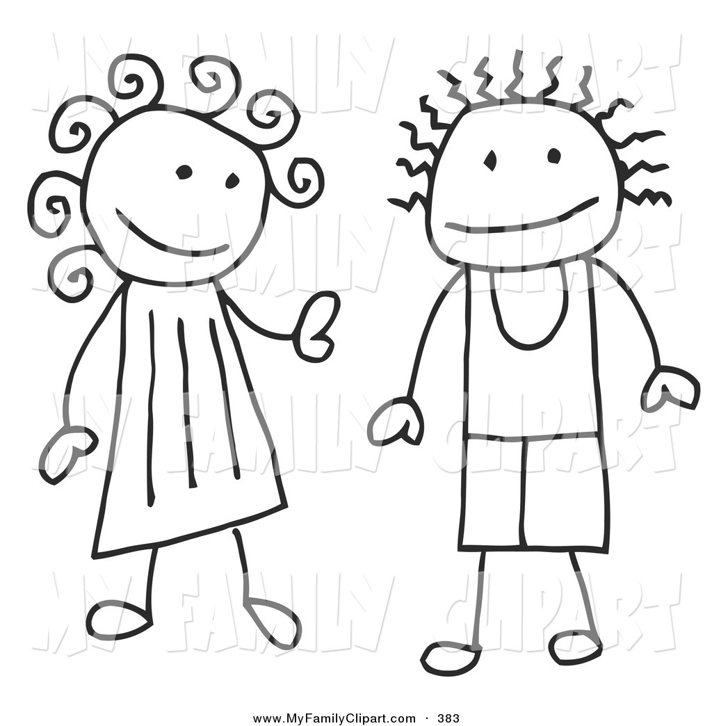 1024x1044 Clip Art Of A Happy Stick Coloring Page Boy And Girl By C Charley