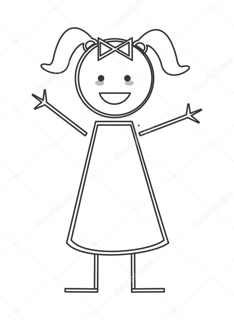 750x1023 Happy Girl With Pigtails Icon Stick Figure Stock Vector