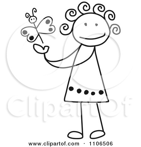 450x470 Clipart Black And White Stick Drawing Of A Happy Girl Playing