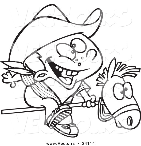 600x620 Vector Of A Cartoon Kid Cowboy Riding A Stick Pony