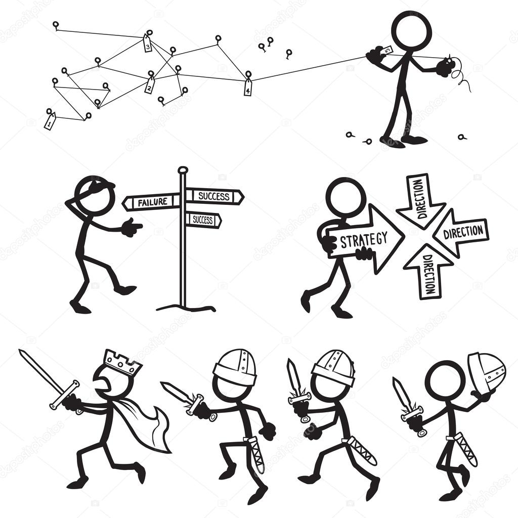 1024x1024 Set Of Stick Figures, Direction Concept Stock Vector