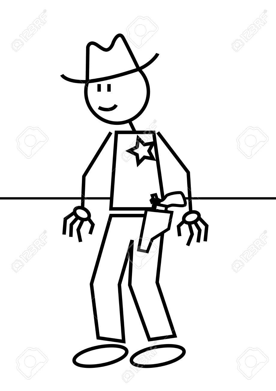 920x1300 Illustration Of A Cow Boy With A Sheriff Badge. Stick Figure Stock